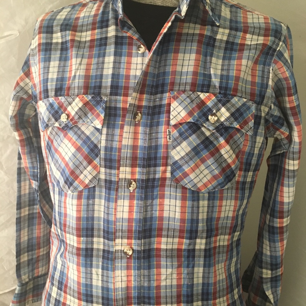 Vtg 80’s Levi’s Regular Fit plaid men’s shirt sz M